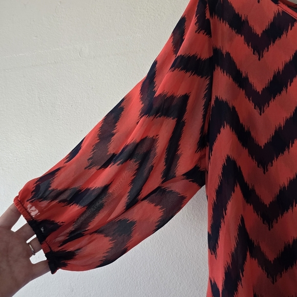 Orange Navy Blue Loose Fit Sheer Blouse Shortsleeve Puffy Sleeve Top Size 3X - Picture 6 of 10